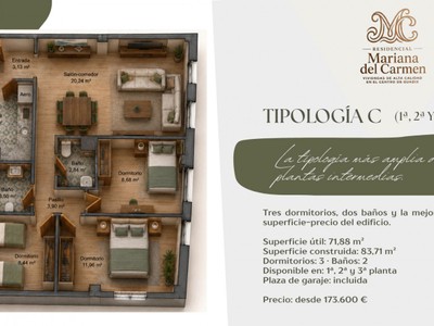 Piso en venta en Guadix, Estacion De Autobuses, con 3 dormitorios, 2 baños, plaza de garaje y trastero