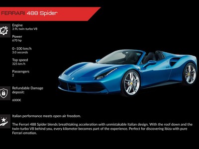 Alquiler Ferrari 488 Spider en Ibiza | Superdeportivo descapotable