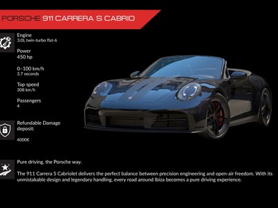 Alquiler Porsche 911 Carrera S Cabrio en Ibiza | Deportivo descapotable