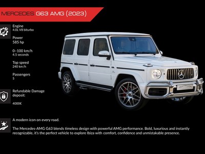Alquiler Mercedes G63 AMG 2023 en Ibiza | SUV de lujo V8 biturbo