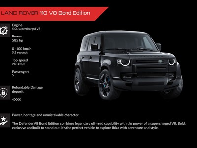 Alquiler Defender V8 Bond Edition en Ibiza | SUV exclusivo edición 007