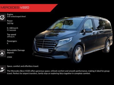 Alquiler Mercedes V220 en Ibiza | Furgoneta premium para 8 pasajeros