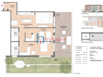 Piso en venta en Forua, Landaberde, con 2 dormitorios, 2 baños, plaza de garaje, trastero, terraza y terreno