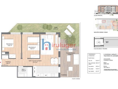 Piso en venta en Forua, Landaberde, con 2 dormitorios, baño, plaza de garaje, trastero, terraza y terreno