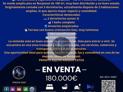 Piso en venta en Burjasot, con 2 dormitorios, baño y terraza