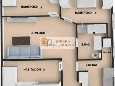 Piso en venta en Beniparrell, con 3 dormitorios, baño, trastero y terraza